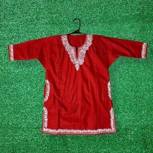 Vibrant Red Vintage African Shirt Handmade Unique